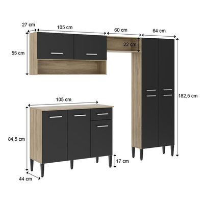 Cozinha Compacta Arizona Classic Com Armário E Balcão Carraro - Carvalho-preto Carvalho-preto