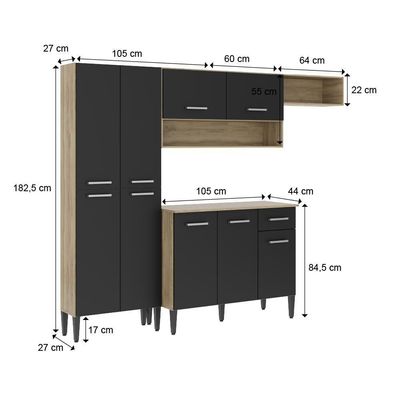 Cozinha Compacta Arizona Glam Carvalho Carraro - Carvalho-preto Carvalho-preto