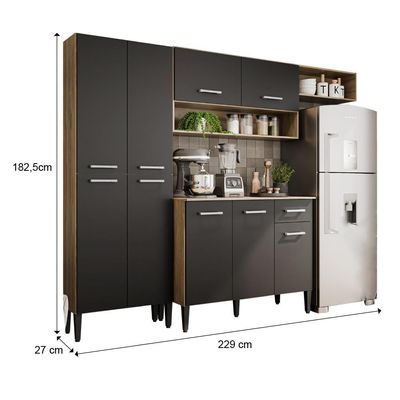 Cozinha Compacta Arizona Glam Carvalho Com Preto Carraro