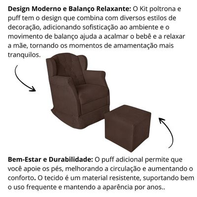Poltrona Amamentação Balanço Confortável Puff Pétala Suede Cor:marrom