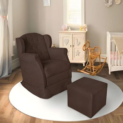 Poltrona Amamentação Balanço Confortável Puff Pétala Suede Cor:marrom