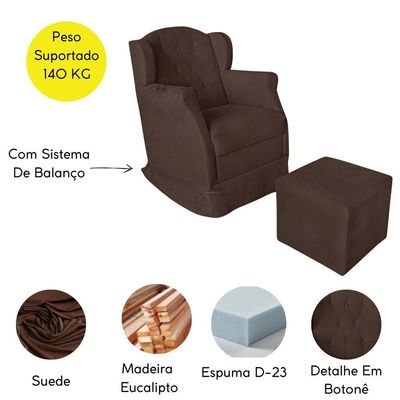 Poltrona Amamentação Balanço Confortável Puff Pétala Suede Cor:marrom