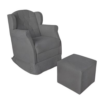 Poltrona Amamentação Balanço Confortável Puff Pétala Suede Cor:cinza