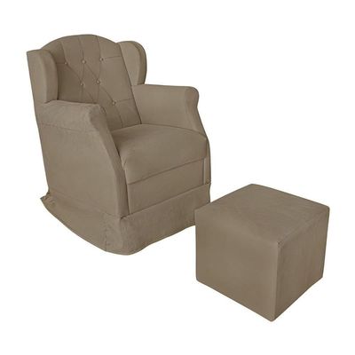 Poltrona Amamentação Cadeira Reforçada Balanço Puff Suede Cor:bege Escuro