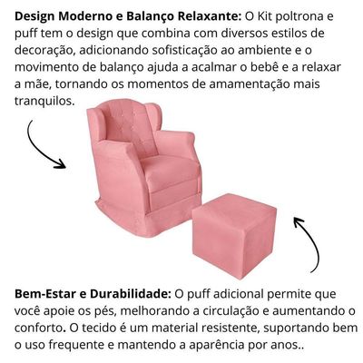 Poltrona Amamentação Balanço Confortável Puff Pétala Suede Cor:rosê