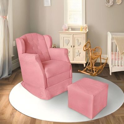 Poltrona Amamentação Balanço Confortável Puff Pétala Suede Cor:rosê