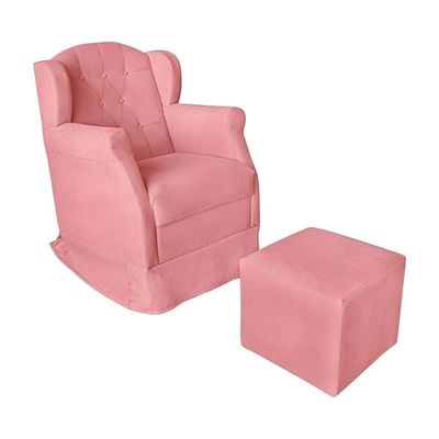 Poltrona Amamentação Cadeira Reforçada Balanço Puff Suede Cor:rosê