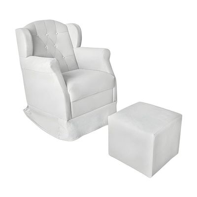 Poltrona Amamentação Cadeira Reforçada Balanço Puff Corino Cor:branco