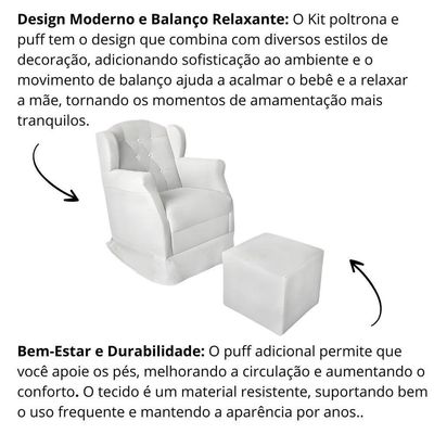 Poltrona Amamentação Cadeira Reforçada Balanço Puff Corino Cor:branco