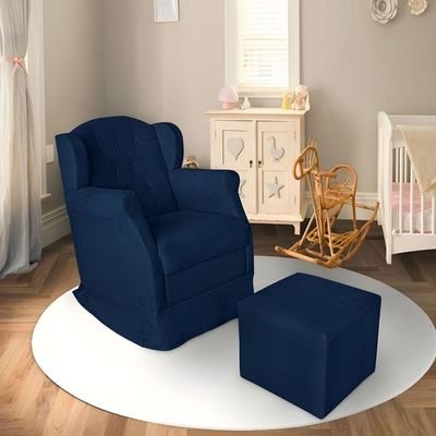 Poltrona Amamentação Balanço Confortável Puff Pétala Suede Cor:azul Marinho