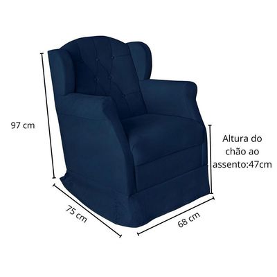 Poltrona Amamentação Balanço Confortável Puff Pétala Suede Cor:azul Marinho