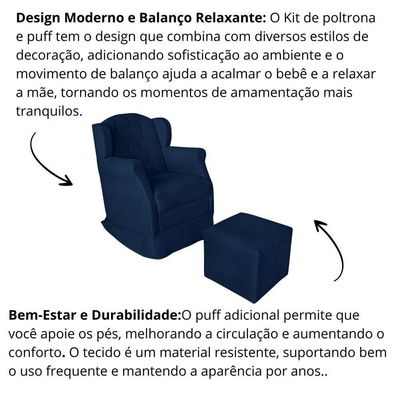 Poltrona Amamentação Balanço Confortável Puff Pétala Suede Cor:azul Marinho