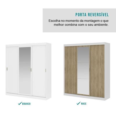 Guarda Roupa Casal 3 Portas 4 Gav Espelho Branco Carraro