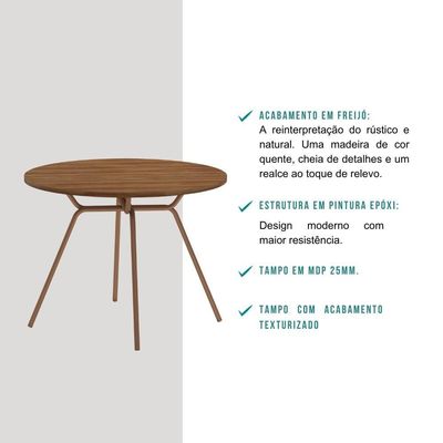 Mesa De Jantar Redonda 1m 1588 Carraro Freijó/rose