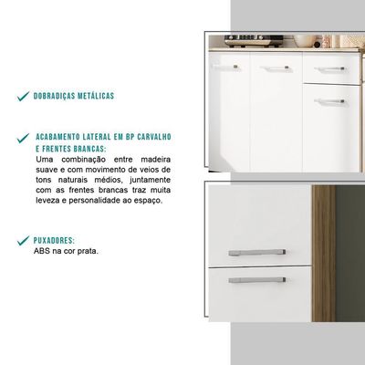 Cozinha Compacta Arizona Classic Com Armário E Balcão Carraro - Carvalho-branco Carvalho-branco