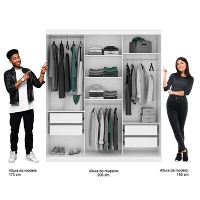 Guarda Roupa Solteiro 3 Portas 4 Gav 3 Espelhos Branco Mega