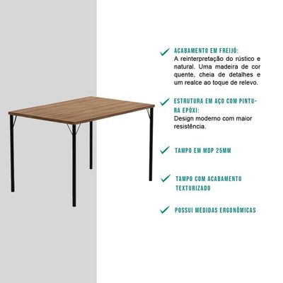 Mesa De Jantar Retangular 1,2m 1586 Carraro Freijó/preto