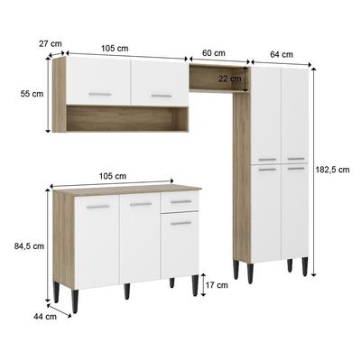 Cozinha Compacta Arizona Classic Carvalho Com Branco Carraro