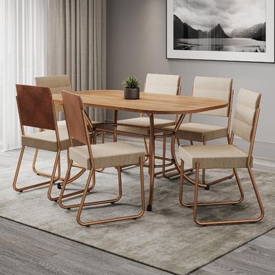 Conjunto Sala De Jantar Mesa E 6 Cadeiras Fênix Carraro Rose