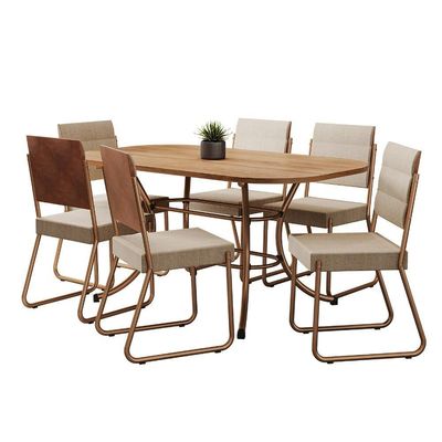 Conjunto Sala De Jantar Mesa E 6 Cadeiras Fênix Carraro Rose