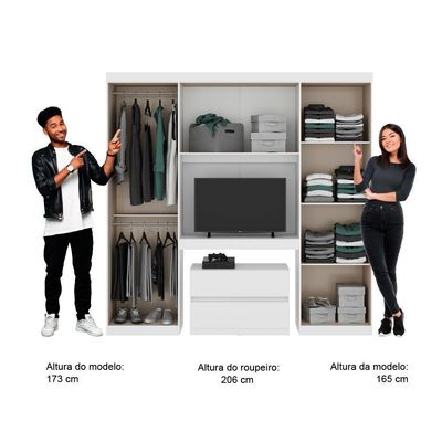Guarda Roupa Casal 6 Portas 2 Gavetas Branco C/ Escrivaninha