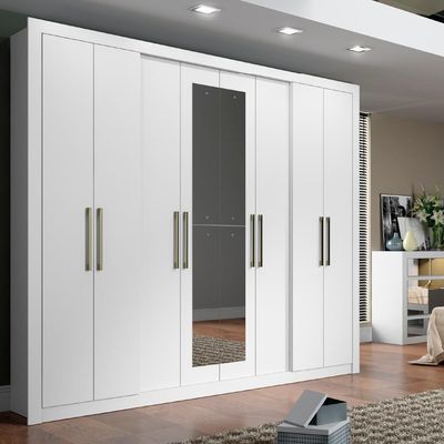 Guarda Roupa Casal 8 Portas 4 Gavetas Espelho Branco Carraro