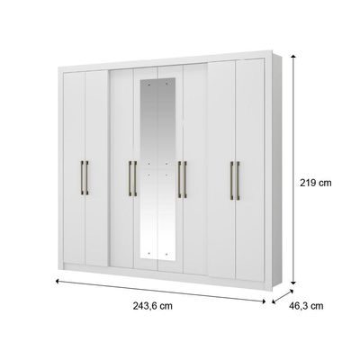 Guarda Roupa Casal 8 Portas 4 Gavetas Espelho Branco Carraro