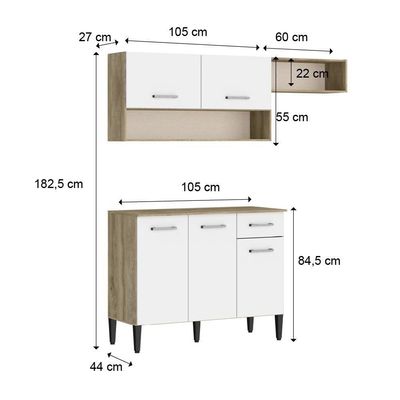 Armário Cozinha Compacta Arizona Tiny Carraro - Carvalho/branco Carvalho/branco