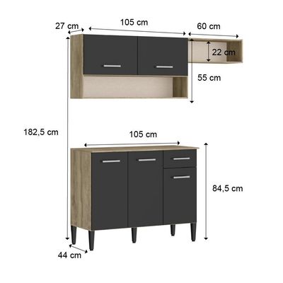 Armário Cozinha Compacta Arizona Tiny Carraro - Carvalho/preto Carvalho/preto