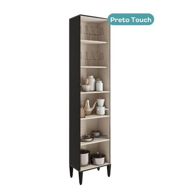 Paneleiro 1 Porta + 1 Porta De Vidro 5 Prateleiras Lótus Carraro Preto