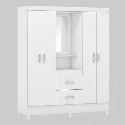 Guarda Roupa Solteiro 4 Portas Com Espelho E 2 Gavetas Loanda Branco-rosa-branco