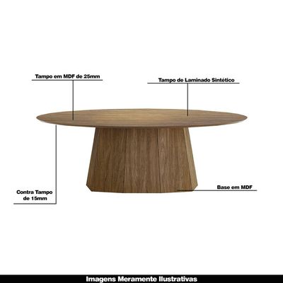 Mesa Sala de Jantar 8 Lugares 218cm Tampo com Oval Talocan Nogueira - Gran Belo