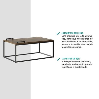 Mesa De Centro Com Bandeja Madeirada E Tubos Pretos Carraro