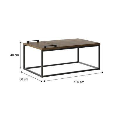 Mesa De Centro Com Bandeja Madeirada E Tubos Pretos Carraro