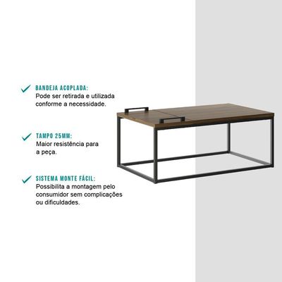 Mesa De Centro Com Bandeja Madeirada E Tubos Pretos Carraro