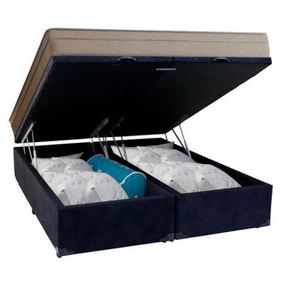 Cama Box Baú Casal Bipartido Suede + Colchão De Molas Ensacadas Portobel Ipanema 138x188x66cm Preto