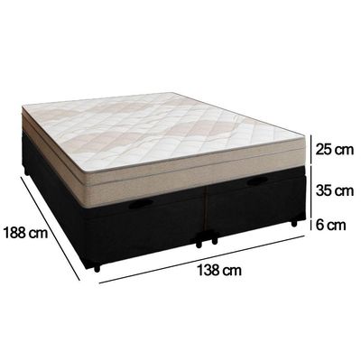 Cama Box Baú Casal Bipartido Suede + Colchão De Molas Ensacadas Portobel Ipanema 138x188x66cm Preto