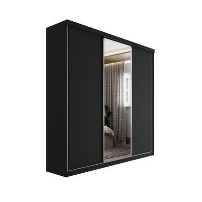 Guarda-Roupa Casal com 1 Espelho Geneve 100% MDF 3 PT 4 GV Preto
