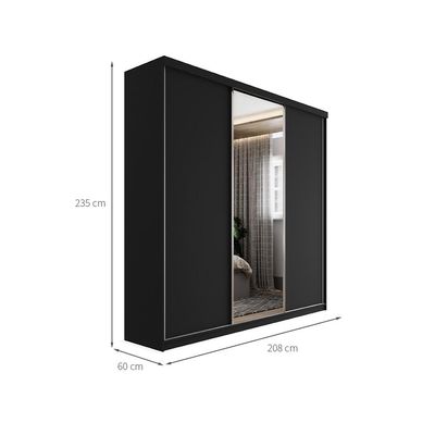 Guarda-Roupa Casal com 1 Espelho Geneve 100% MDF 3 PT 4 GV Preto