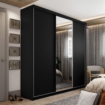 Guarda-Roupa Casal com 1 Espelho Geneve 100% MDF 3 PT 4 GV Preto