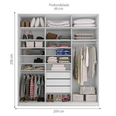 Guarda-Roupa Casal com Espelho Zermatt 100% MDF  3 PT 3 GV Branco
