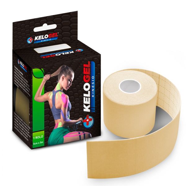 FITA KINÉSIO TAPE BANDAGEM ELÁS. KELOGEL PREMIUM 5CMX5M 10UN BEGE