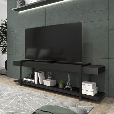 Rack Para Tv Habitat Preto E Tubos Pretos Carraro