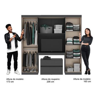 Guarda Roupa Solteiro 6 Portas 2 Gavetas Porto Carraro Preto