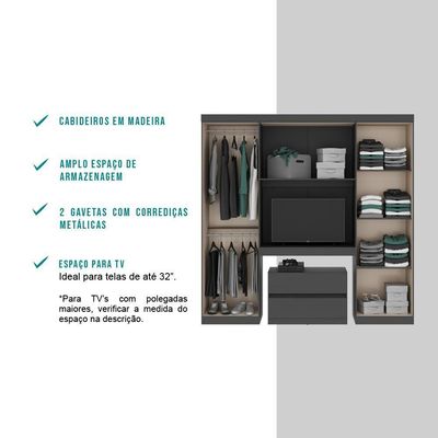Guarda Roupa Solteiro 6 Portas 2 Gavetas Porto Carraro Preto