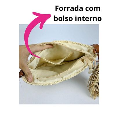 Bolsa De Palha Artesanal Feminina Tiracolo Com Alça Transversal Moda Praia Verão Com Pom Pom azul
