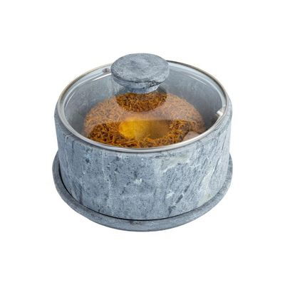 Boleira Queijeira De Pedra Sabão Com Tampa De Vidro
