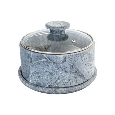 Boleira Queijeira De Pedra Sabão Com Tampa De Vidro