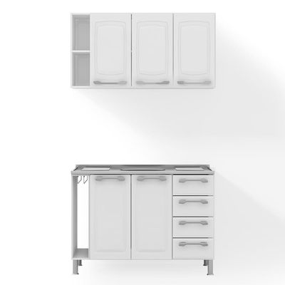 Cozinha Modulada Itatiaia Diamante com 2 peças, 5 portas e 4 gavetas - 120 cm de largura Branco