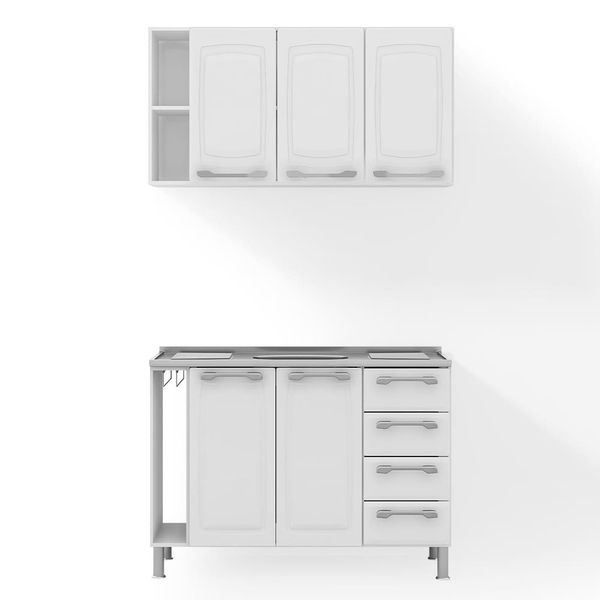 Cozinha Modulada Itatiaia Diamante com 2 peças, 5 portas e 4 gavetas - 120 cm de largura Branco